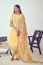 Load image into Gallery viewer, Yellow Pure Cotton Block Print With Embroidery Work Dress
