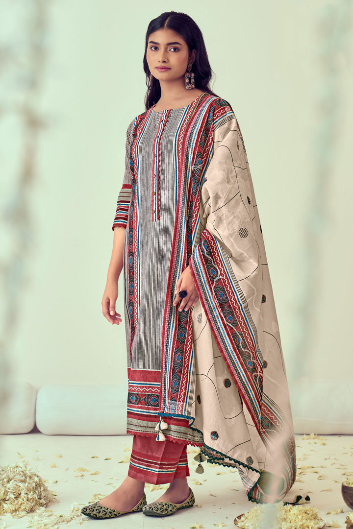 Pure Cotton Multi Color Digital Print With Embroidery Work Salwar Suit