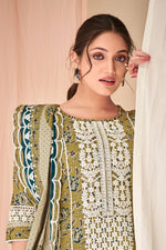 Load image into Gallery viewer, Green Pure Cotton Block Print With Embroidery Work Salwar Kameez
