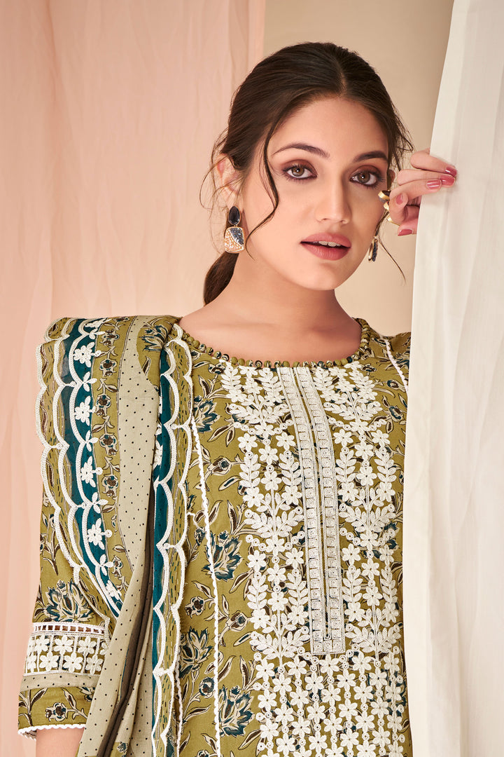 Green Pure Cotton Block Print With Embroidery Work Salwar Kameez
