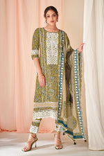 Load image into Gallery viewer, Green Pure Cotton Block Print With Embroidery Work Salwar Kameez
