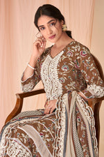 Load image into Gallery viewer, Brown Color Pure Cotton Block Print With Embroidery Work Salwar Suit
