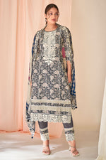 Load image into Gallery viewer, Pure Cotton Block Print With Embroidery Work Salwar Suit In Grey Color
