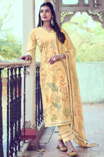 Load image into Gallery viewer, Light Yellow Pure Cotton Digital Print With Diamond Work Straight Cut Salwar Kameez
