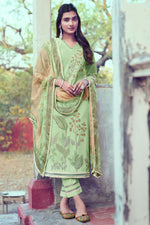 Load image into Gallery viewer, Sea Green Pure Cotton Digital Print With Diamond Work Straight Cut Salwar Suit
