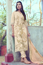 Load image into Gallery viewer, Beige Color Pure Cotton Digital Print With Diamond Work Straight Cut Suit
