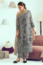 Load image into Gallery viewer, Pure Malai Chanderi Jacquard Print Long Straight Cut Salwar Kameez