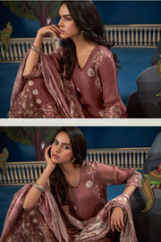 Brown Pure Burberry Silk Digital Print Designer Salwar Suit