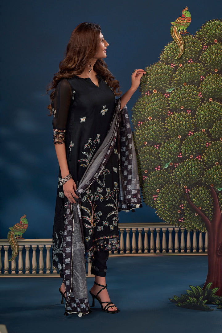 Black Pure Burberry Silk Digital Print Designer Suit