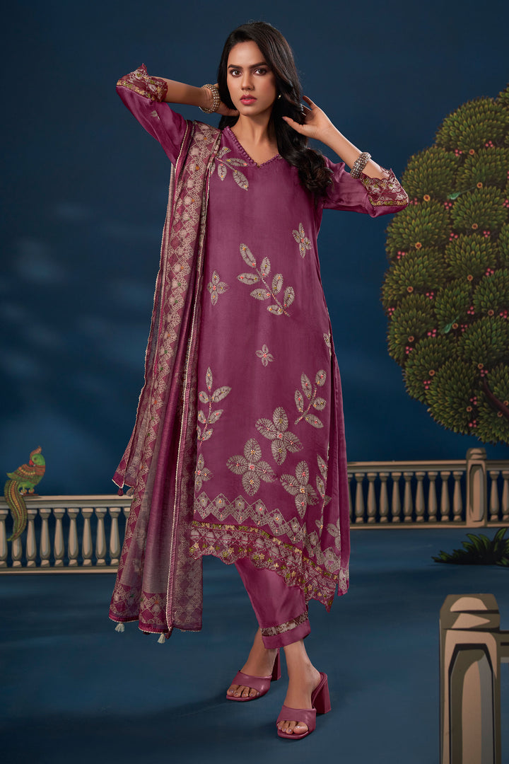 Pure Burberry Silk Digital Print Designer Salwar Suit In Pink Color