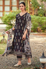 Load image into Gallery viewer, Black Pure Ajrak Print On Pure Muslin Jacquard Silk Long Straight Cut Dress
