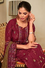 Load image into Gallery viewer, Maroon Pure Bemberg Silk Fancy Placement Embroidery Palazzo Salwar Suit