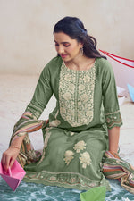 Load image into Gallery viewer, Designer Sea Green Straight Cut Salwar Suit In Mal Jacquard Fabric
