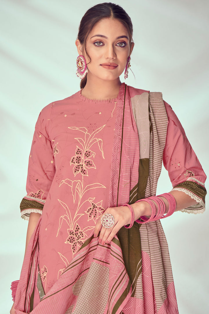 Pink Pure Cotton Khadi Block Print Casual Salwar Kameez