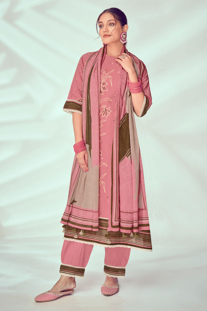 Pink Pure Cotton Khadi Block Print Casual Salwar Kameez