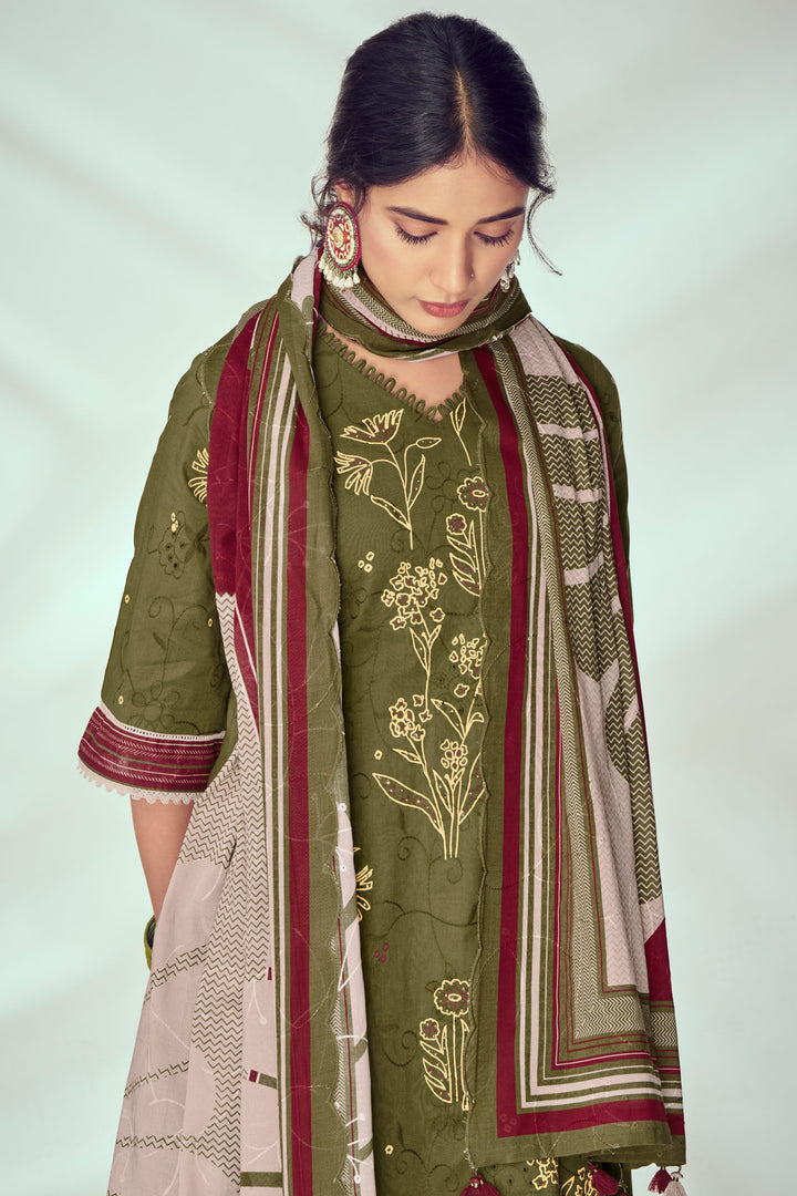 Green Pure Cotton Khadi Block Print Casual Salwar Suit