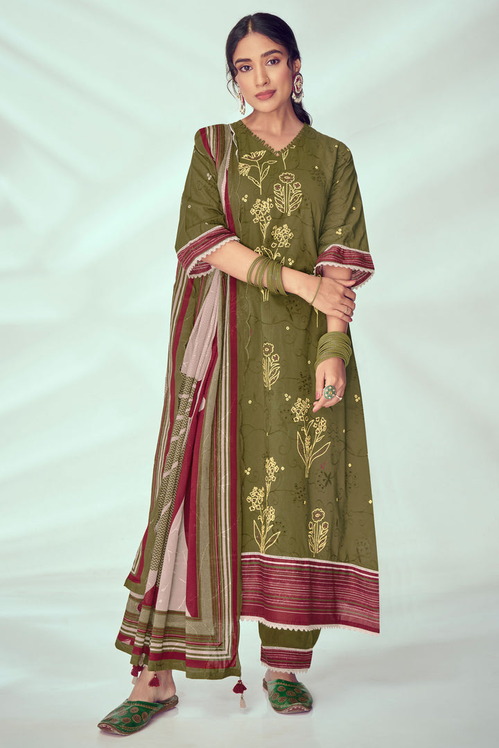 Green Pure Cotton Khadi Block Print Casual Salwar Suit