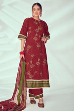 Load image into Gallery viewer, Pure Cotton Khadi Block Print Casual Salwar Kameez In Maroon Color
