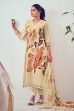 Load image into Gallery viewer, Beige Pure Cotton Digital Print With Diamond Work Daily Wear Salwar Suit
