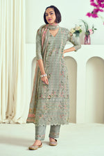 Load image into Gallery viewer, Grey Pure Bemberg Georgette With Heavy Lucknow Embroidery Work Designer Salwar Suit
