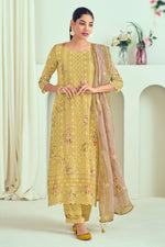 Load image into Gallery viewer, Yellow Pure Bemberg Georgette With Heavy Lucknow Embroidery Work Suit
