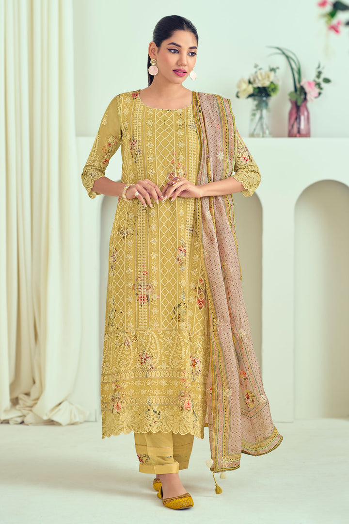 Yellow Pure Bemberg Georgette With Heavy Lucknow Embroidery Work Suit