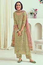 Load image into Gallery viewer, Dark Beige Pure Bemberg Georgette With Heavy Lucknow Embroidery Work Dress
