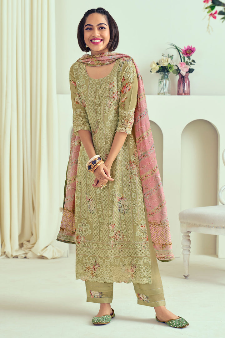 Dark Beige Pure Bemberg Georgette With Heavy Lucknow Embroidery Work Dress