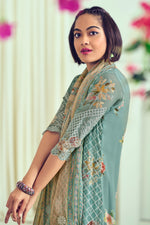 Load image into Gallery viewer, Pure Bemberg Georgette With Heavy Lucknow Embroidery Work Salwar Suit In Cyan Color
