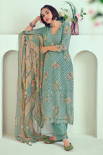 Load image into Gallery viewer, Pure Bemberg Georgette With Heavy Lucknow Embroidery Work Salwar Suit In Cyan Color
