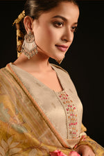 Load image into Gallery viewer, Tissue Jacquard With Elegant Hand Embroidered Straight Cut Salwar Kameez
