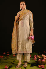 Load image into Gallery viewer, Tissue Jacquard With Elegant Hand Embroidered Straight Cut Salwar Kameez
