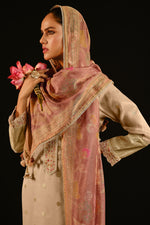 Load image into Gallery viewer, Beige Tissue Jacquard With Elegant Hand Embroidered Straight Cut Salwar Suit
