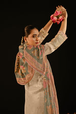 Load image into Gallery viewer, Tissue Jacquard Beige Hand Embroidered Straight Cut Suit
