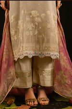 Load image into Gallery viewer, Tissue Jacquard Hand Embroidered Straight Cut Dress In Beige Color
