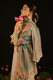 Beige Tissue Jacquard Hand Embroidered Salwar Kameez