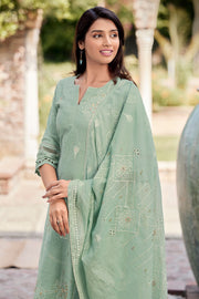 Sea Green Pure Cotton Embroidery Hand Block Print Dress