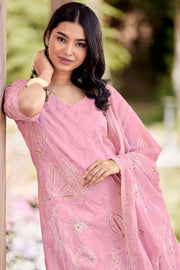 Pure Cotton Embroidery Hand Block Print Salwar Kameez In Pink Color