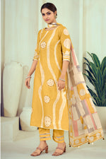 Load image into Gallery viewer, Yellow Pure Cotton Digital Print With Handwork Casual Salwar Kameez
