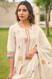 Beige Embroidered Designer Salwar Kameez In Pure Cotton Jacquard Fabric