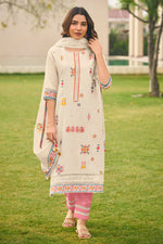 Load image into Gallery viewer, Beige Embroidered Designer Salwar Kameez In Pure Cotton Jacquard Fabric
