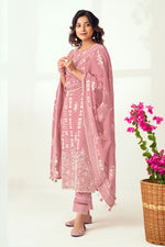 Load image into Gallery viewer, Pink Pure Cotton Block Print With Lazer Cut Embroidery Designer Salwar Suit
