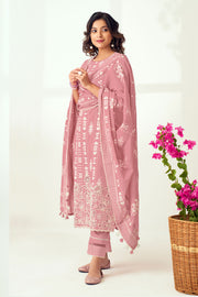 Pink Pure Cotton Block Print With Lazer Cut Embroidery Designer Salwar Suit