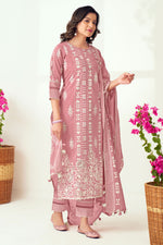 Load image into Gallery viewer, Pink Pure Cotton Block Print With Lazer Cut Embroidery Designer Salwar Suit
