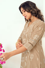 Load image into Gallery viewer, Beige Pure Cotton Block Print With Lazer Cut Embroidery Designer Suit
