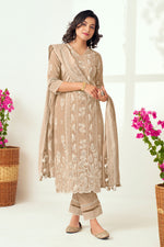 Load image into Gallery viewer, Beige Pure Cotton Block Print With Lazer Cut Embroidery Designer Suit
