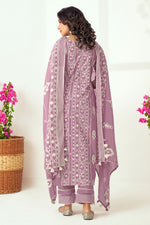 Load image into Gallery viewer, Lavender Pure Cotton Block Print With Lazer Cut Embroidery Designer Dress
