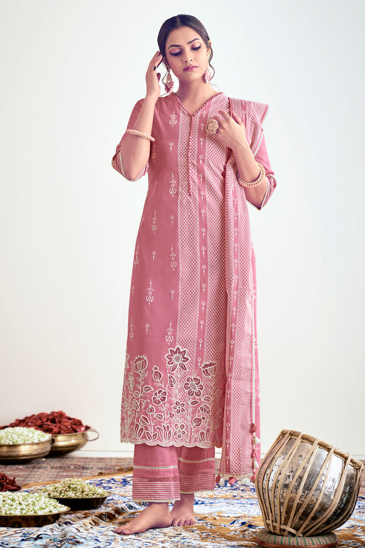 Pink Pure Cotton Block Print Daily Wear Suit