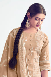 Beige Color Pure Cotton Block Print Daily Wear Dress