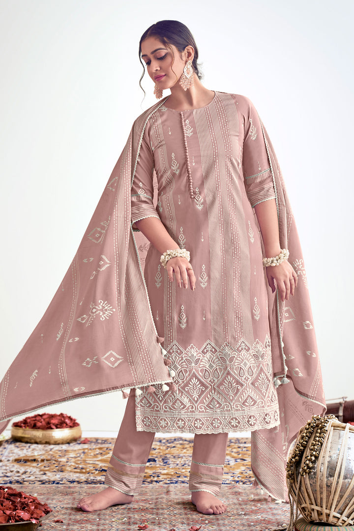 Pure Cotton Block Print Daily Wear Salwar Suit In Rose Pink Color